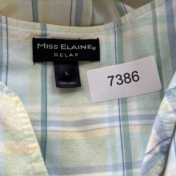 Miss Elaine Robe House Dress Large Plaid Blue Seer Sucker Snap Front 100% Cotton - Picture 5 of 9